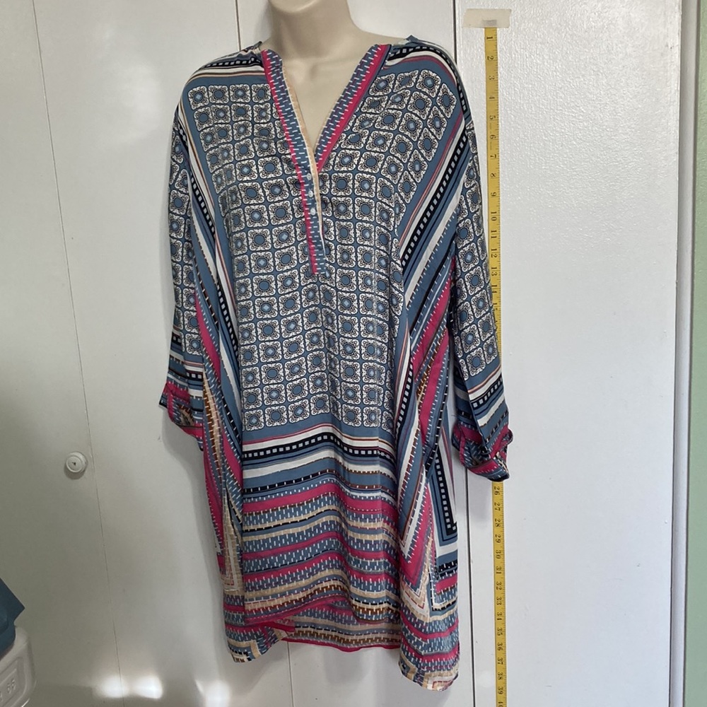 BEULAH Delilah Geometric Square 3/4 Sleeve Shirt Dress with Pockets Large - Picture 8 of 15